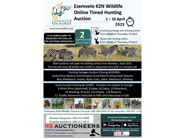 Ezemvelo KZN Online Hunting Auction April 2025